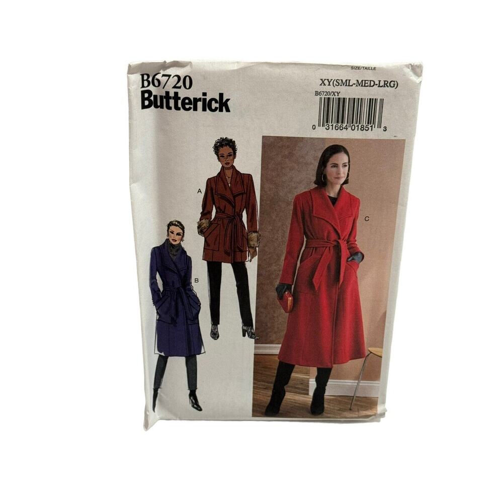 Butterick B6720 Misses Petites Loose Fitting Jacket Coat Belt Sewing Pattern S-L